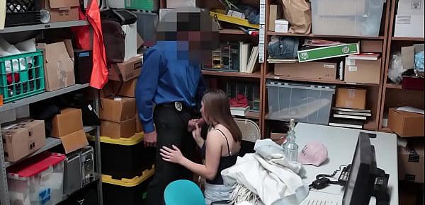 Brunette shoplifter is caught and banged